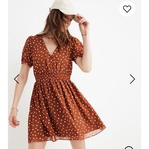 Smocked-waist mini dress in inkspot dots NWOT